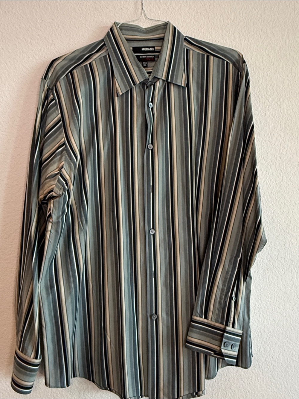 Murano Modern Comfort XL Striped Button-Up Shirt | Blue Gray Tan Long Sleeve